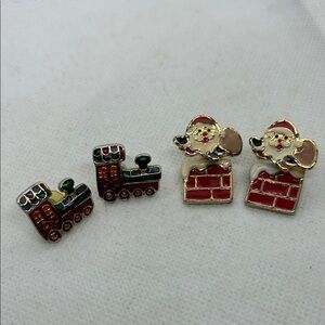 Santa and Train Christmas Themed Earring Set (2 pairs)